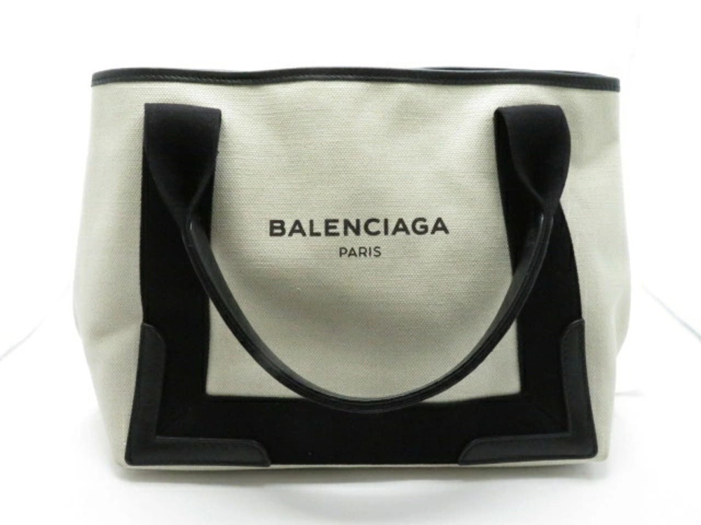 Balenciaga Navy Blue Tote Bag Cabas Canvas Calfskin